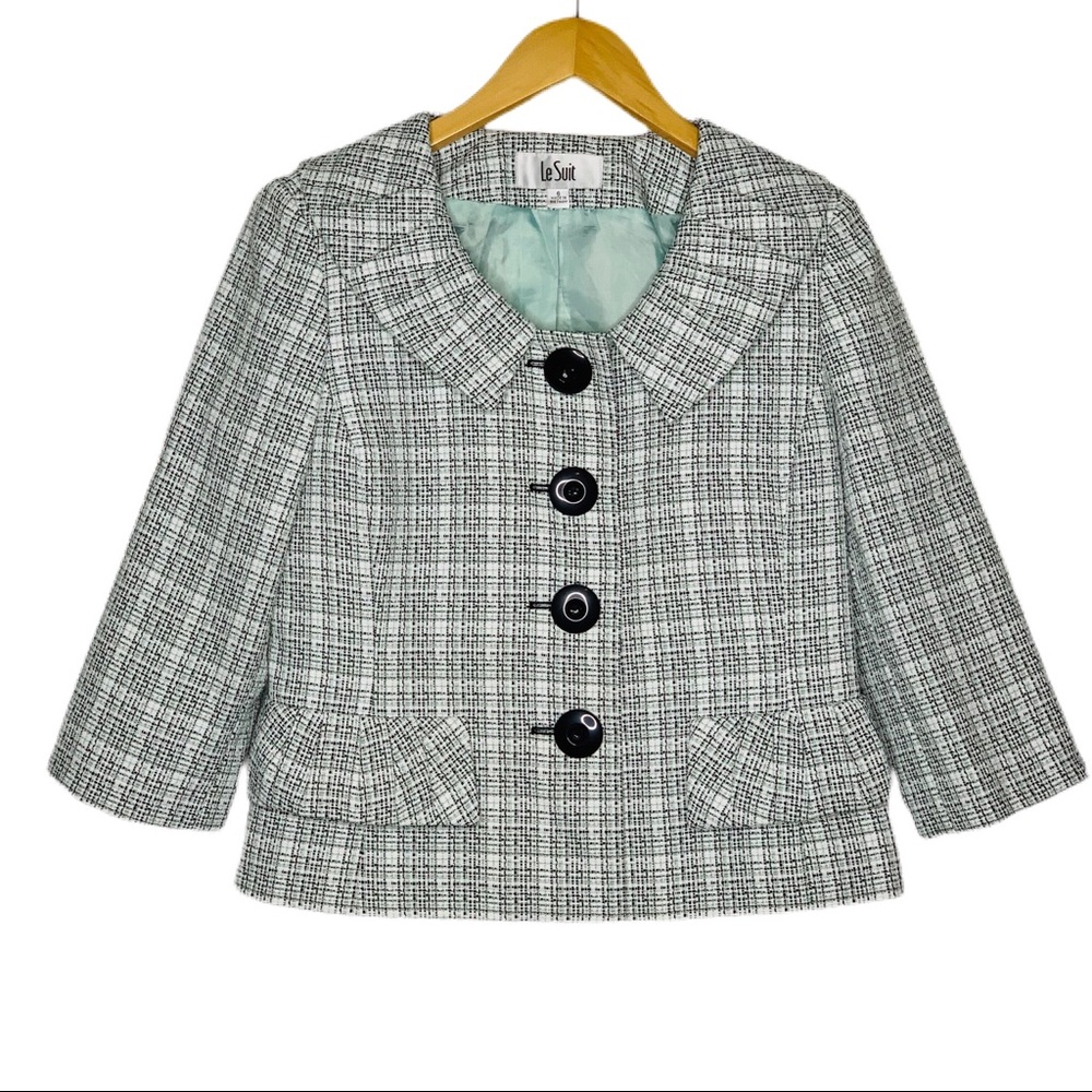 LeSuit Ruffle Tweed Cropped‎ Blazer 3/4 Sleeves